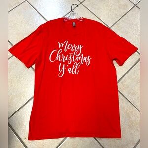 Adult Size XL Red & White Merry Christmas Y’all 💯 Cotton Graphic T-Shirt NWT